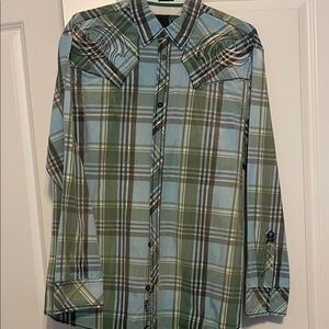 Roar Men's Plaid Button-Down Shirt - Blue and Green